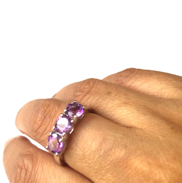 Amethyst Sterling Silver Trilogy Ring