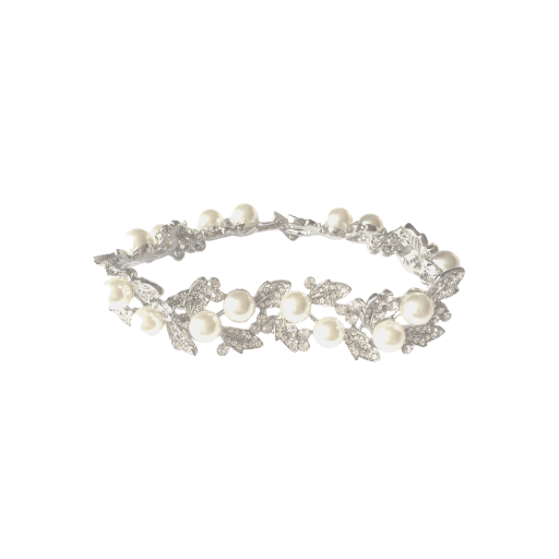 'Emma' Pearl & Crystal Leaf Design Bracelet