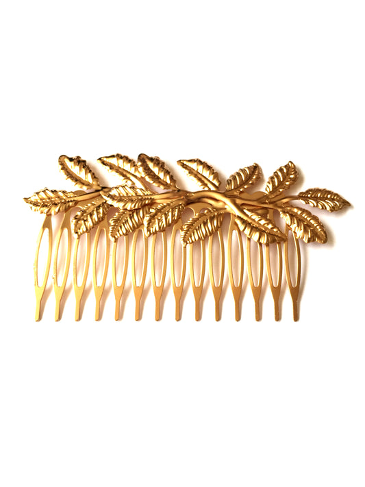 Gold Leaf Comb, This pretty hair comb is lovely and lightweight, in a rose gold tone and with its leaf design, it is a great hair accessory to enhance your hair for that extra special occasion
