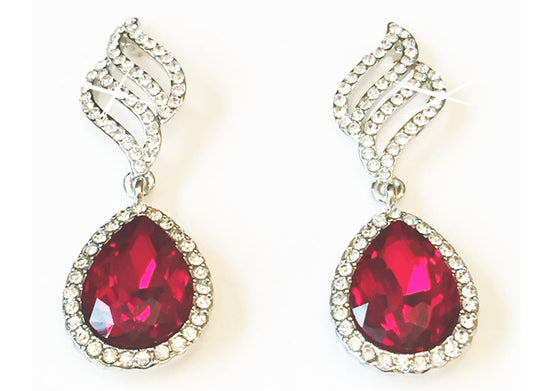 Opulent Red Earrings, These glamourous drop earrings are the epitome of opulence, the rich red waterdrop crystals are set in a multitude of crystal surround, cascading down from a unique clear crystal design