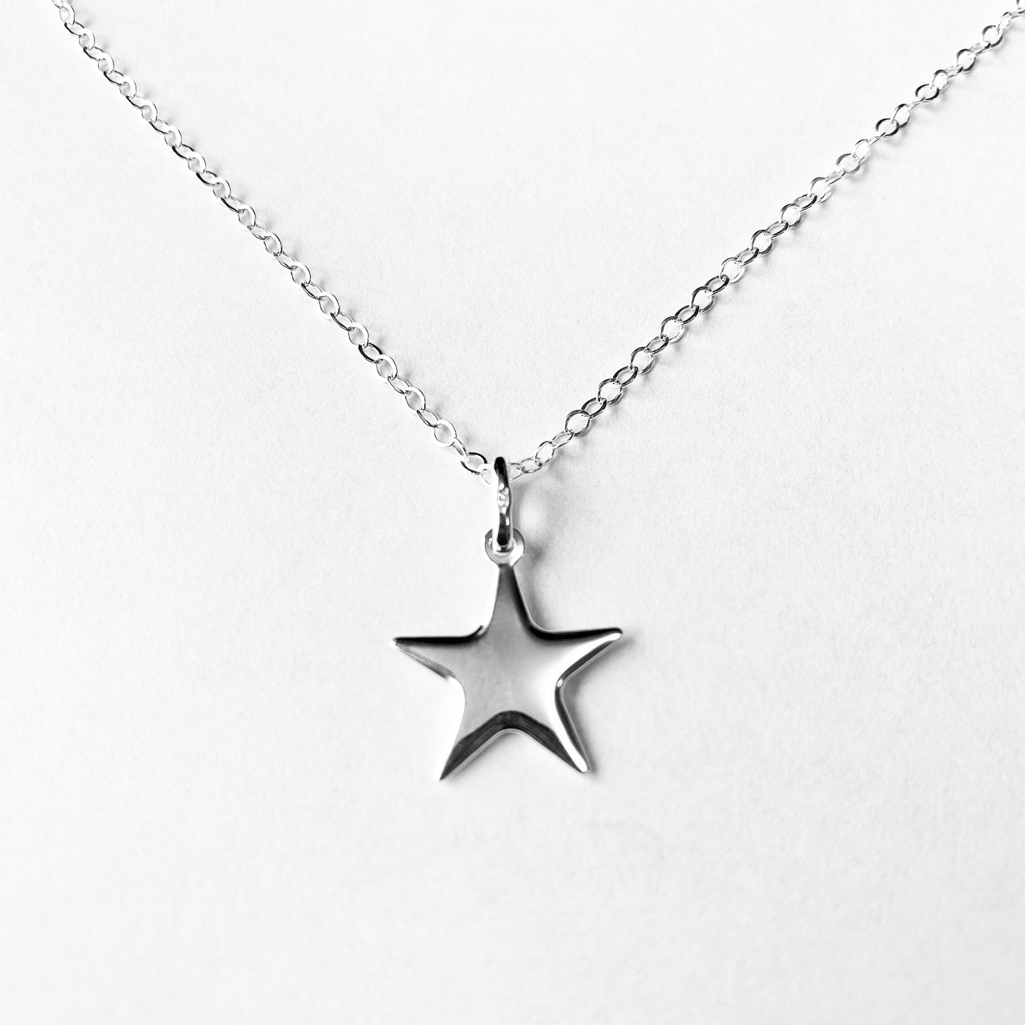 Shiny Star Sterling Silver Necklace close up by SOMMERSPARKLE