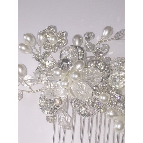 Deluxe Crystal & Pearl Flower Hair Decoration