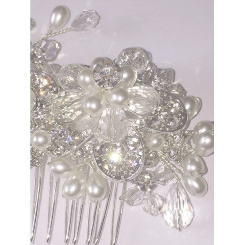 Deluxe Crystal & Pearl Flower Hair Decoration