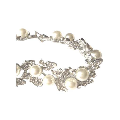 'Emma' Pearl & Crystal Leaf Design Bracelet