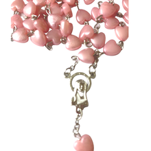 Pink Heart Shaped Rosary Beads close up by SommerSparkle