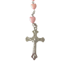 Pink Heart Shaped Rosary Beads Crucifix by SommerSparkle