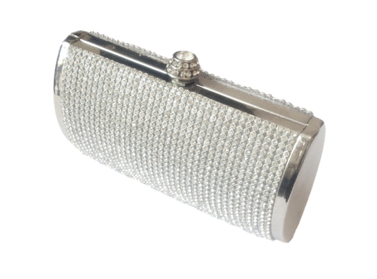 Silver Crystal Clutch Bag, This beautiful sparkling clutch bag is covered with a multitude of crystals on the front and back, This is a must have accessory for any prom, party or special occasion