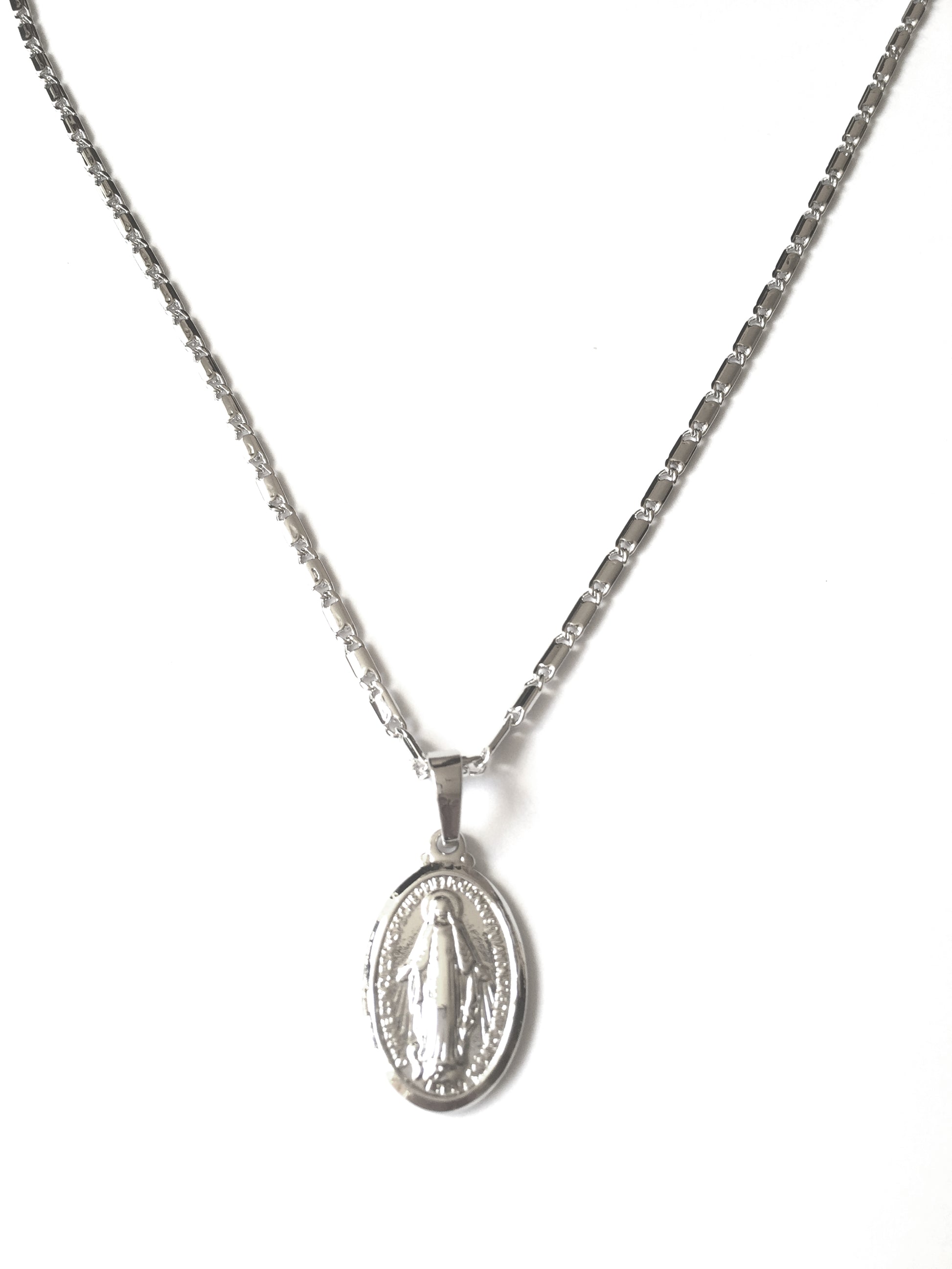 Silver Miraculous Medal Necklace, A high quality, beautiful, holy miraculous medal necklace with an adjustable link chain and pendant with the Immaculate Virgin Mary design in a silver tone.  The perfect gift for a Baptism, Christening, Communion, Confirmation, Special Occasion, Christmas or Easter Gift