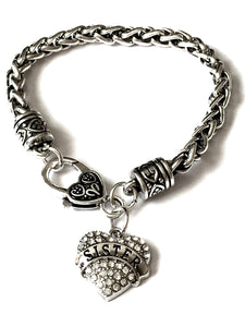 'Sister' Charm Bracelet, A lovely handcrafted silver toned metal braided bracelet, the perfect gift for a sister or someone you think of as a sister